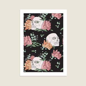 Skull and Flowers - Pattern Black